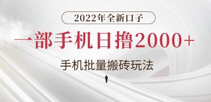 2022年全新口子，手机批量搬砖玩法，一部手机日撸2000+-冒泡网