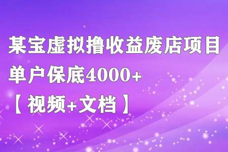 某宝虚拟撸收益废店项目，单户保底4000+【视频+文档】-冒泡网