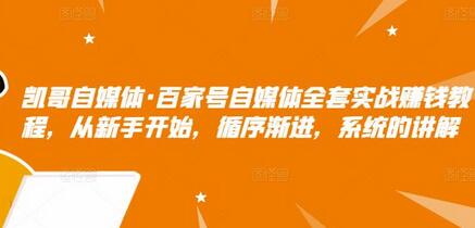 凯哥自媒体·百家号自媒体全套实战赚钱教程，从新手开始，循序渐进，系统的讲解-冒泡网