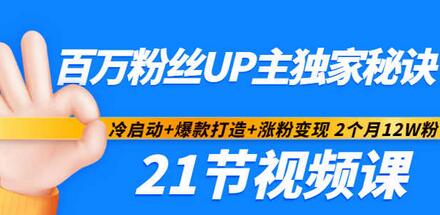 百万粉丝UP主独家秘诀：冷启动+爆款打造+涨粉变现2个月12W粉（21节视频课)-冒泡网
