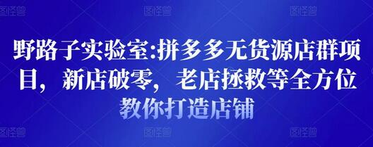 野路子实验室:拼多多无货源店群项目,新店破零,老店拯救等全方位教你打造店铺-冒泡网