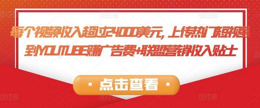 每个视频收入超过24000美元,上传热门短视频到YOUTUBE赚广告费+联盟营销收入-冒泡网