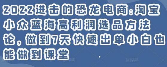 2022进击的恐龙电商:淘宝小众蓝海高利润选品方法论,做到7天快速出单小白也能做到-冒泡网