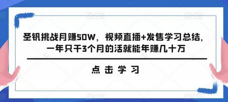 圣钒挑战月赚50W,视频直播+发售学习总结,一年只干3个月的活就能年赚几十万-冒泡网