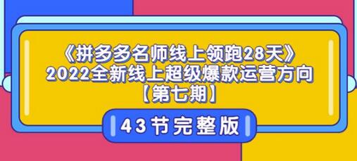《拼多多名师线上领跑28天》2022全新线上超级爆款运营方向【第七期】43节课-冒泡网