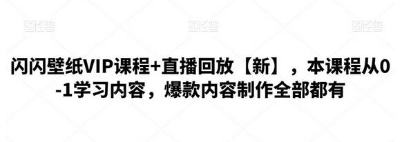 闪闪壁纸VIP课程+直播回放【新】，本课程从0-1学习内容，爆款内容制作全部都有-冒泡网