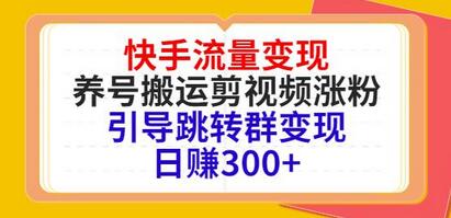 快手流量变现,养号搬运剪视频涨粉,引导跳转群变现日赚300+-冒泡网