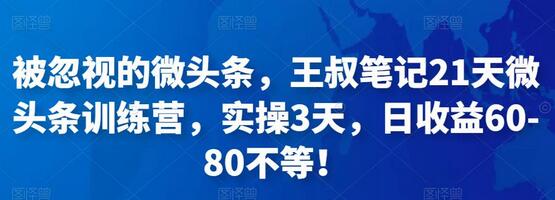 被忽视的微头条,王叔笔记21天微头条训练营,实操3天,日收益60-80不等!-冒泡网