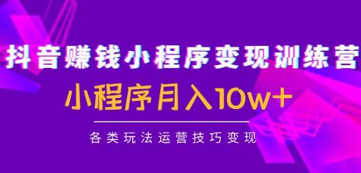 抖音赚钱小程序变现训练营:小程序月入10w+各类玩法运营技巧变现-冒泡网