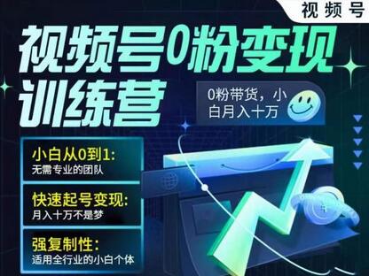视频号0粉变现训练营,小白从0到1,快速起号变现,月入十万不是梦-冒泡网
