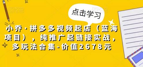 小乔·拼多多视频起店(蓝海项目),纯推广起链接实战,多玩法合集-价值2678元-冒泡网