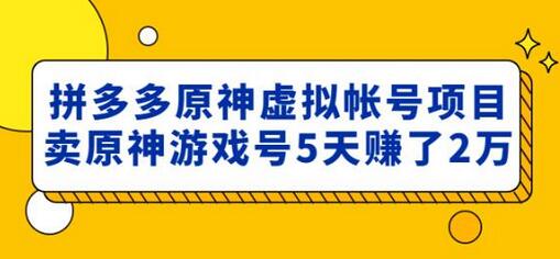 外面卖2980的拼多多原神虚拟帐号项目：卖原神游戏号5天赚了2万-冒泡网