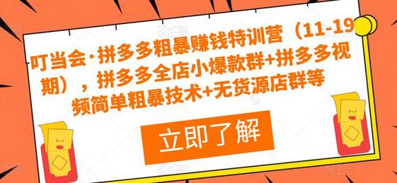 叮当会·拼多多粗暴赚钱特训营(11-19期),拼多多全店小爆款群+拼多多视频简单粗暴技术+无货源店群等-冒泡网