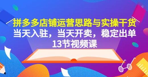 拼多多店铺运营思路与实操干货，当天入驻，当天开卖，稳定出单（13节课）-冒泡网