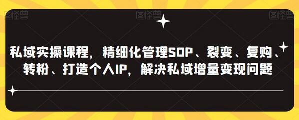 私域实操课程,精细化管理SOP、裂变、复购、转粉、打造个人IP,解决私域增量变现问题-冒泡网