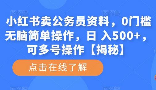 小红书卖公务员资料,0门槛无脑简单操作,日 入500+,可多号操作【揭秘】-冒泡网