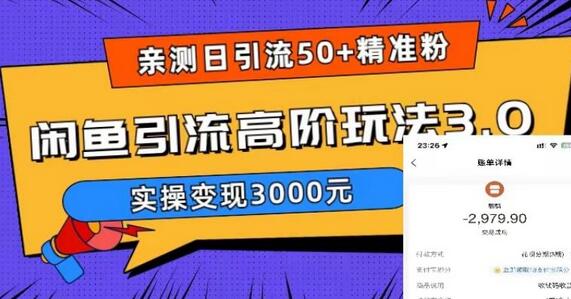 亲测日引50+精准粉,闲鱼引流高阶玩法3.0,实操变现3000元【揭秘】-冒泡网