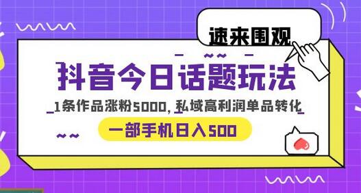 抖音今日话题玩法，1条作品涨粉5000，私域高利润单品转化 一部手机日入500-冒泡网