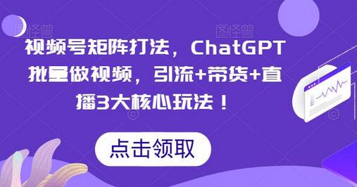 视频号矩阵打法,ChatGPT批量做视频,引流+带货+直播3大核心玩法!-冒泡网
