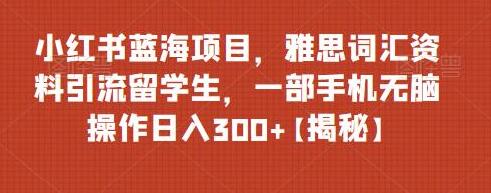 小红书蓝海项目，雅思词汇资料引流留学生，一部手机无脑操作日入300+-冒泡网