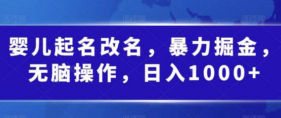 婴儿起名改名,暴力掘金,无脑操作,日入1000+-冒泡网
