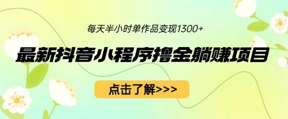 最新抖音小程序撸金躺赚项目，一部手机每天半小时，单个作品变现1300+-冒泡网