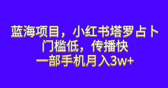 蓝海项目，小红书塔罗占卜，门槛低，传播快，一部手机月入3w+-冒泡网