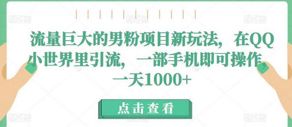 流量巨大的男粉项目新玩法，在QQ小世界里引流，一部手机即可操作，一天1000+-冒泡网