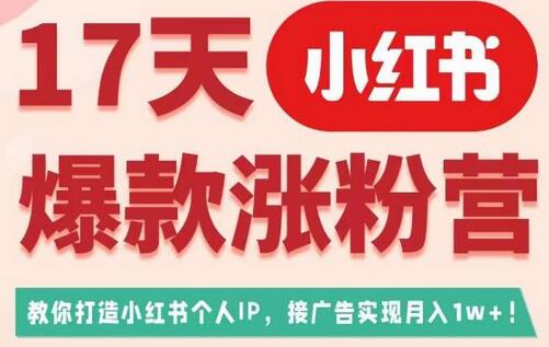 17天小红书爆款涨粉营(广告变现方向),教你打造小红书博主IP、接广告变现的-冒泡网