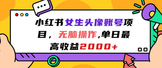 小红书女生头像账号项目,无脑操作“”单日最高收益2000+-冒泡网