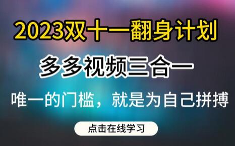 2023双十一翻身计划,多多视频带货三合一玩法教程-冒泡网