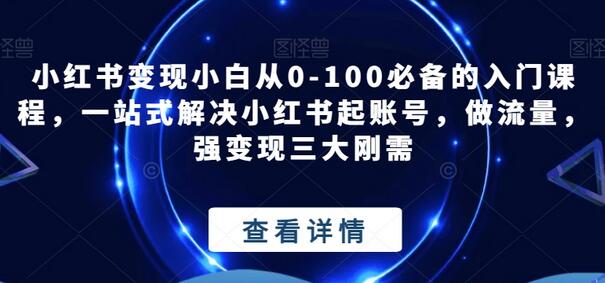 小红书变现小白从0-100必备的入门课程,一站式解决小红书起账号,做流量,强变现三大刚需-冒泡网