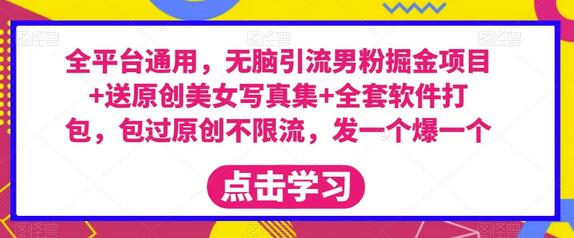 全平台通用，无脑引流男粉掘金项目+送原创美女写真集+全套软件打包，包过原创不限流，发一个爆一个-冒泡网