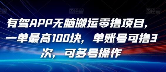 有驾APP无脑搬运零撸项目,一单最高100块,单账号可撸3次,可多号操作-冒泡网