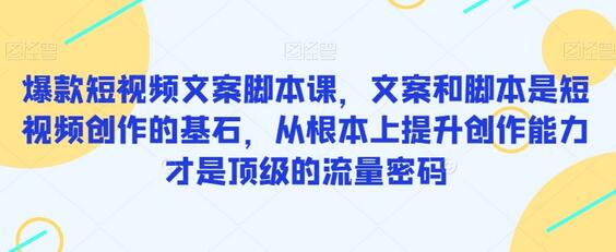 爆款短视频文案脚本课,文案和脚本是短视频创作的基石,从根本上提升创作能力才是顶级的流量密码-冒泡网