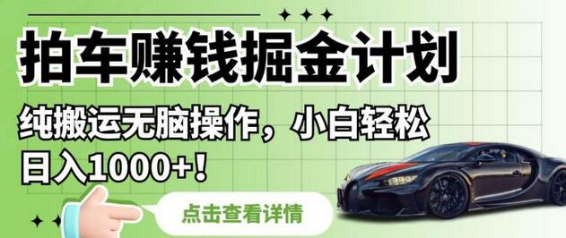 拍车赚钱掘金计划，纯搬运无脑操作，小白轻松日入1000+-冒泡网