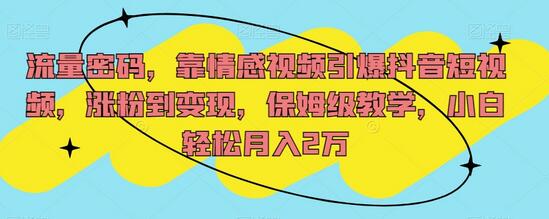 流量密码,靠情感视频引爆抖音短视频,涨粉到变现,保姆级教学,小白轻松月入2万-冒泡网