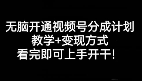 无脑开通视频号分成计划,教学+变现方式,看完即可上手开干!-冒泡网