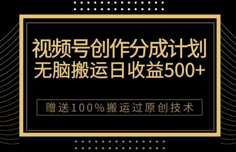 最新视频号创作分成计划，无脑搬运一天收益500+，100%搬运过原创技巧-冒泡网