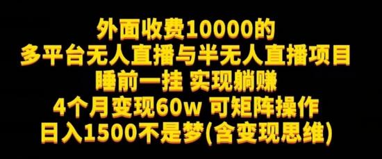 外面收费10000的多平台无人直播与半无人直播项目,睡前一挂实现躺赚,日入1500不是梦(含变现思维)-冒泡网