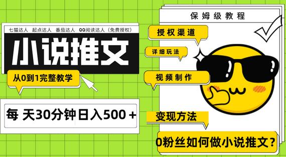 Ai小说推文每天20分钟日入500＋授权渠道 引流变现 从0到1完整教学（7节课）-冒泡网