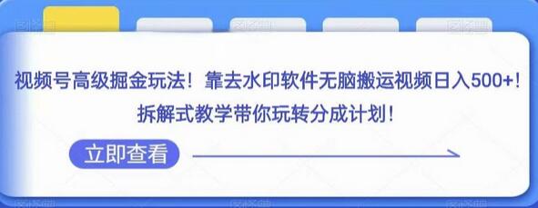视频号高级掘金玩法,靠去水印软件无脑搬运视频日入500+,拆解式教学带你玩转分成计划-冒泡网