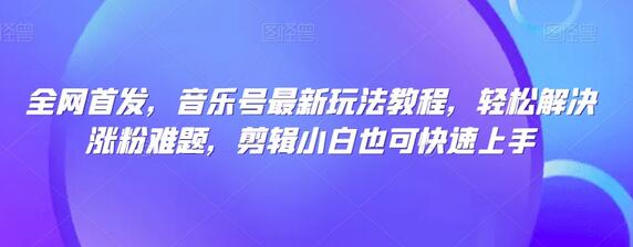 全网首发，音乐号最新玩法教程，轻松解决涨粉难题，剪辑小白也可快速上手-冒泡网