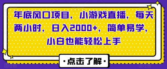 年底风口项目,小游戏直播,每天两小时,日入2000+,简单易学,小白也能轻松上手-冒泡网