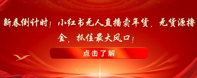 新春倒计时!小红书无人直播卖年货,无货源撸金,抓住最大风口-冒泡网