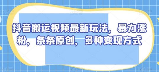 抖音搬运视频最新玩法，暴力涨粉，条条原创，多种变现方式-冒泡网