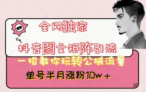 全网独家抖音图文矩阵引流，一招教你玩转公域流量，单号半月涨粉10w+-冒泡网