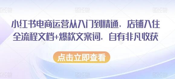 小红书电商运营从入门到精通，店铺入住全流程文档+爆款文案词，自有非凡收获-冒泡网