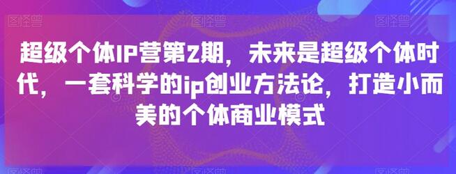 超级个体IP营第2期,未来是超级个体时代,一套科学的ip创业方法论,打造小而美的个体商业模式-冒泡网