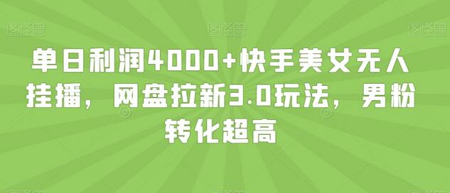 单日利润4000+快手美女无人挂播,网盘拉新3.0玩法,男粉转化超高-冒泡网